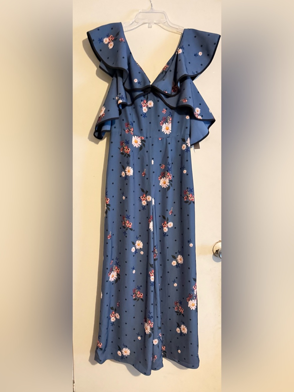 KEEPSAKE the Label Blue Floral Off-Shoulder Ruffle Jumpsuit
